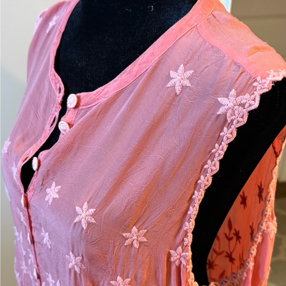 Like New Johnny Was! Orange button up sleeveless tunic embroidered sides size lg - Picture 7 of 15